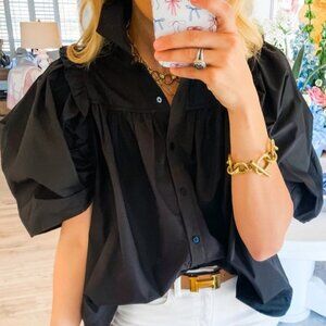 Black Puff Sleeve Loose Top